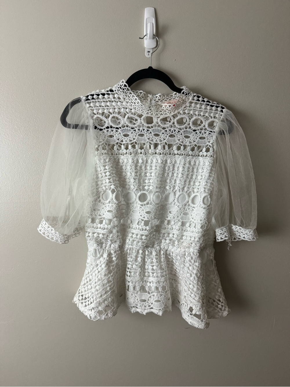Mele E Pere Lace Crochet Top Sheer Puff Sleeve Coquette Cottagecore Medium